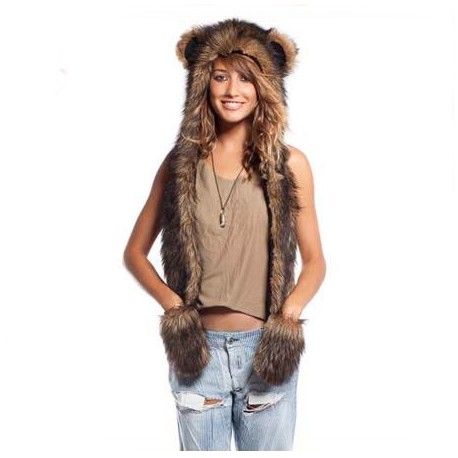 Bonnet fourrure Grizzly (ours) pour Femme