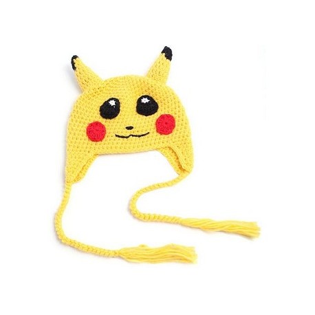Bonnet Pikachu pour enfant en tricot jaune